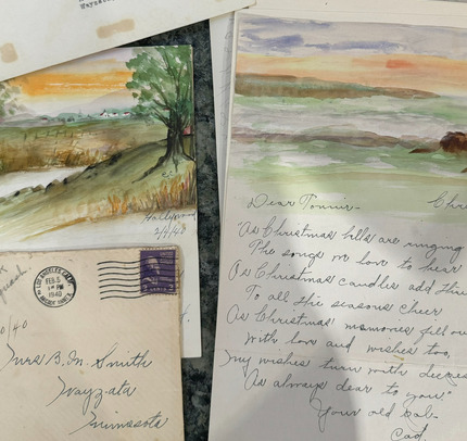 Collection of personal letters with watercolors that need processing.